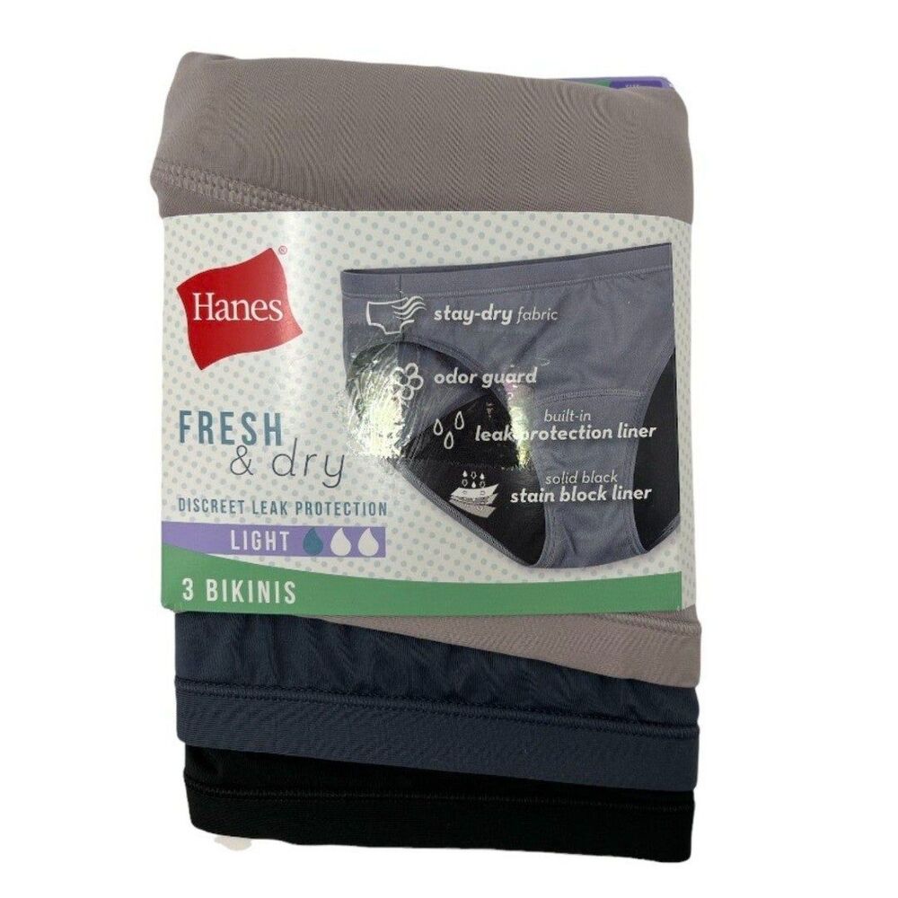 Women's Underwear Size 9 Hanes Bikini Leak Protection 3 pack